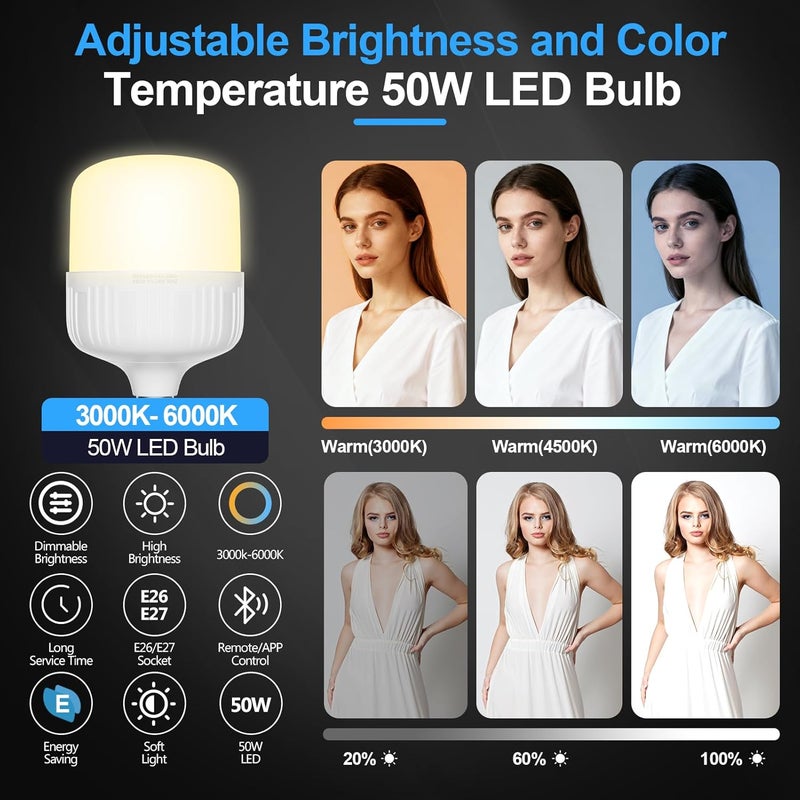 EMART Softbox Photography Lighting Kit, 20"x20" Pull Soft Box, 50W 3000K-6000K LED Bulb, Professional Photoshoot Equipment for Studio Lights, Portrait, Video Recording(1 Pack) - Image 4